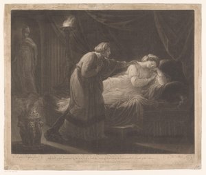 Penelope wordt gewekt av Euryclea Penelope vekket av Euryclea, med nyheter om Ulysses' tilbakekomst, og friernes død (tittel på objekt)