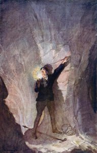 Illustrasjon for A Journey to the Center of the Earth av Jules Verne (farge litho)