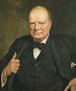 Portrett av Sir Winston Churchill (1874-1965) (olje på lerret)