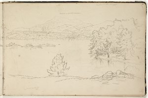 Hoosick eller Saddle Mountain and Lake nær Pittsfield, ca. 1832 (grafittblyant på off-white vevd papir) (se også 3525969) av Thomas Cole