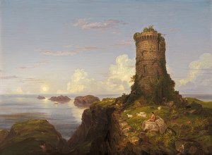 Italiensk kyst med ødelagt tårn. 1838 av Thomas Cole
