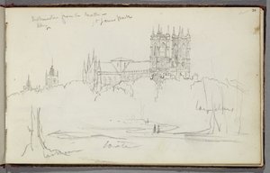 Westminster Abbey fra nord, St. James Park, ca. 1830 (blyant på papir) av Thomas Cole
