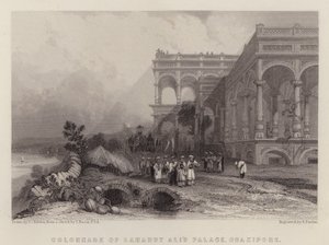 Kolonnaden til Saadat Ali-palasset, Ghazipur (farge litho)