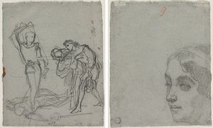 Duell etter maskeballen (recto); Hodet til en kvinne (verso) av Thomas Couture