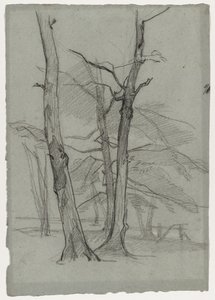 Landskapsstudie med trær, ca. 1870-1875. av Thomas Couture