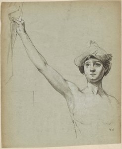 Naken figur ved draperi, modellstudie av Thomas Couture