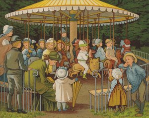 Paris: en karusell på Champs Elysees (farge litho)