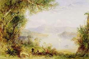 Utsikt over Hudson River, ca. 1840-45 (olje på panel)