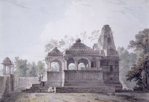 Et hinduistisk tempel i fortet Rohtas, Bihar, av Thomas Daniell