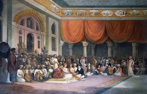 Charles Warre Malet inngikk traktat med Peshwa fra Maratha Empire i 1790 i Durbar av Thomas Daniell