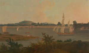 Pinnace seiler ned Ganges forbi Monghyr Fort av Thomas Daniell