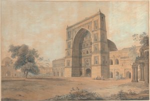 Moskeen ved Juanpore bygget av Sultan Hussain Sherki | Tatt i desember 1789 av Thomas Daniell