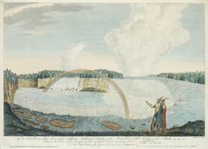 Et østutsikt over den store katarakten i Niagara, gravert av J. Fougeron, ca. 1763-68