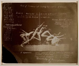 Marey Wheel-fotografier av uidentifisert modell, med Eadweard Muybridge-notasjoner, 1884. av Thomas Eakins