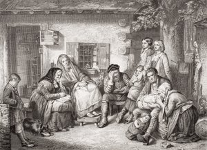 Søndag i bakskogen i Canada, fra "Illustrasjoner av engelsk og skotsk historie" bind II (se 13342) av Thomas Faed