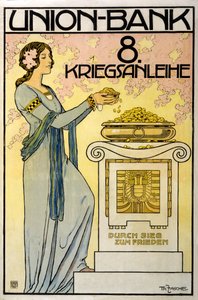 Østerriksk pengeinnsamlingskampanje Union-Bank, 8. krigslån; gjennom seier til fred, pub. 1918 av Thomas Fasche