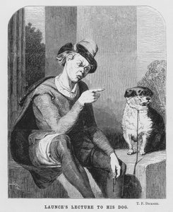 Launces foredrag til hunden hans, to herrer fra Verona (gravering) av Thomas Francis (after) Dicksee