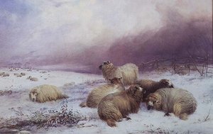 Et vinterlandskap med sauer av Thomas Francis Wainewright