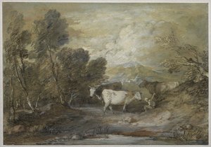En gjeter med tre kyr ved en opplandsbasseng, midten av 1780-tallet. av Thomas Gainsborough