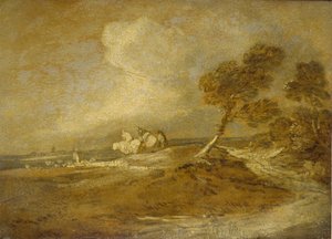 Et landskap med ryttere (olje på papir) av Thomas Gainsborough