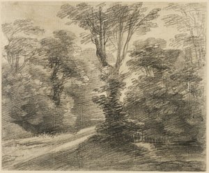 En solbelyst sti gjennom en skog av Thomas Gainsborough