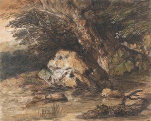 Et skogsbasseng med steiner og planter av Thomas Gainsborough