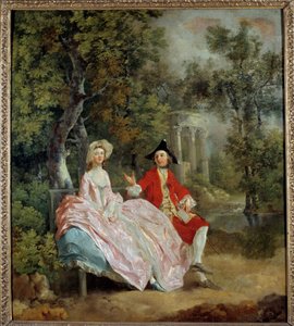 Samtale i en park: Thomas Gainsborough og kona Margaret Painting av Thomas Gainsborough (1727-1788) 1746 Søn. 0,73 x 0,68 m - Samtale i en park: Thomas Gainsborough og hans brud, Margaret. Maleri av Thomas Gainsborough (1727-1788)