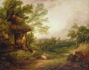 Hyttedør med jente og griser, ca. 1786