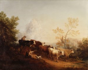 Kveld; Et landskap med storfe som vender hjem, av Thomas Gainsborough