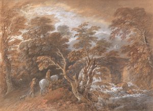 Kupert landskap med figurer som nærmer seg en bro av Thomas Gainsborough