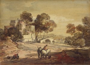 Italiensk landskap med reisende på en svingete vei, 1775-1779 av Thomas Gainsborough