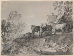 Landskap med storfe ved en hytte av Thomas Gainsborough