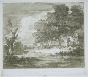 Landskap med en vogn trukket av hester langs en vannkant og en skogkant av Thomas Gainsborough