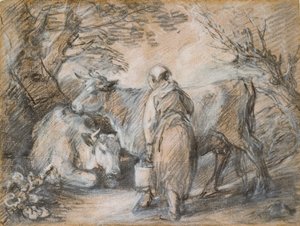 Melkepike med to kyr, midten av 1700-tallet av Thomas Gainsborough
