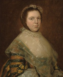 Portrett av Elizabeth Prowse, halvlangt, i en blå og gull kjole av Thomas Gainsborough