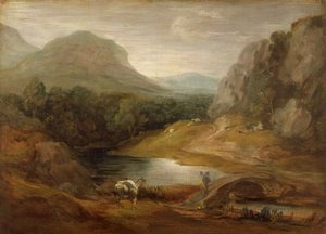 Steinete landskap med en bro av Thomas Gainsborough