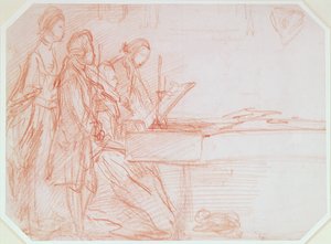 Study for a Group Portrait of a Musical Party, ca. 1770 (rødt kritt på papir)