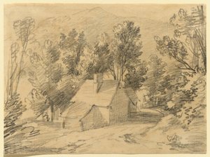 Studie av et hus og et skur i en skogkledd dal av Thomas Gainsborough
