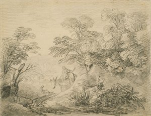 Skoglandskap med esel og figurer, ca. 1759 (grafitt på papir) av Thomas Gainsborough