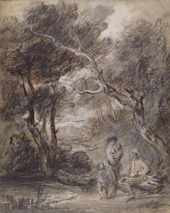Skoglandskap med figurer, ca. 1788 (kritt, vask og gouache på papir) av Thomas Gainsborough
