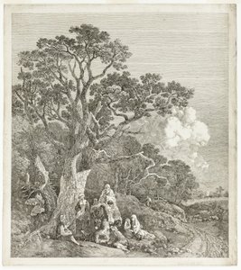 Skoglandskap med sigøynere samlet rundt et bål av Thomas Gainsborough