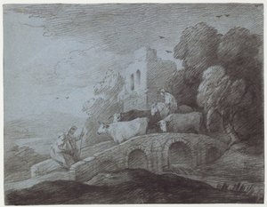 Skoglandskap med gjeter som driver storfe (etsing på papir) av Thomas Gainsborough