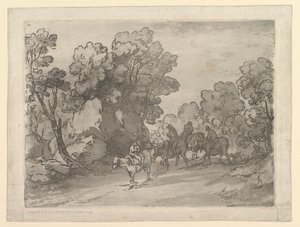 Skoglandskap med ryttere, 1. august 1797. av Thomas Gainsborough