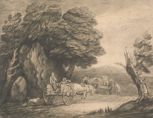 Skoglandskap med to landvogner og figurer av Thomas Gainsborough