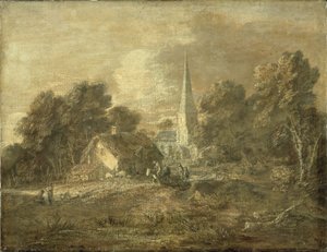 Skoglandskap med landsbyscene, tidlig 1770-72 av Thomas Gainsborough