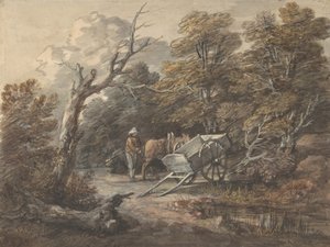 Skogsscene med en bonde, en hest og en vogn, ca. 1760. av Thomas Gainsborough