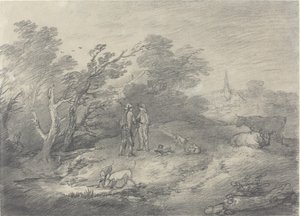 Skoger nær en landsby med kaninfangere og deres greyhounds av Thomas Gainsborough