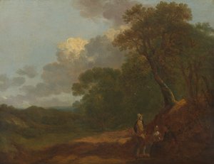 Skoglandskap med en mann som snakker med to sittende kvinner av Thomas Gainsborough RA