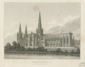 Lichfield Cathedral - South East View: gravering, nd [c 1833] (trykk) av Thomas George Lomax