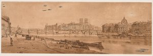 Et utvalg av tjue av de mest pittoreske utsiktene i Paris: Utsikt over Pont Neuf, en del av Louvre, Notre Dame og College of Four Nations av Thomas Girtin